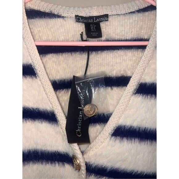 Christian Lactoix S oversized white blue striped soft and stretchy brushed yarn - Picture 9 of 10